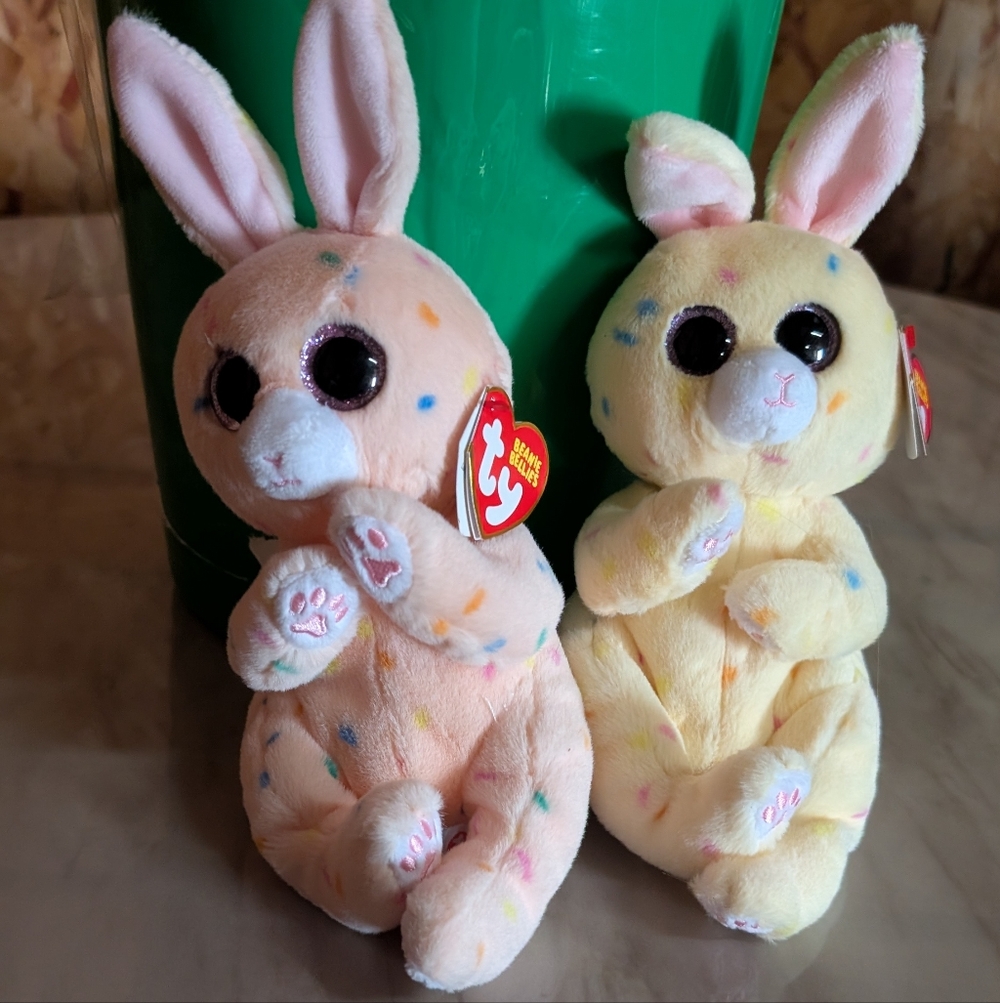 Ty Plush Easter Bunnies BEANIE BELLIE collection PEACHES and CREAM nwt SO SOFT